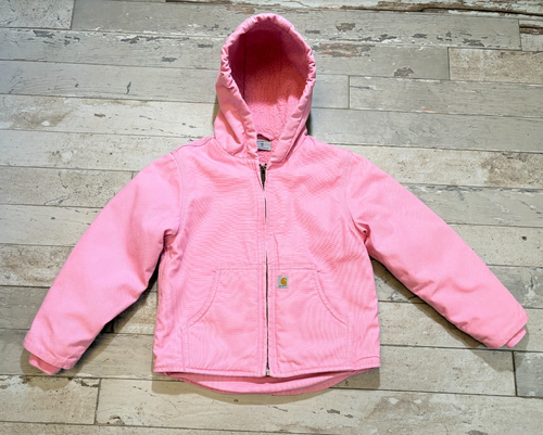 Carhartt Hooded Jacket kid's size XS 6 Pink Zip-Up Workwear Canvas - Picture 15 of 16