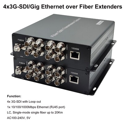 4x3G-SDI Gigabit Ethernet over Fiber Extenders Converter LC- Uncompressed A set