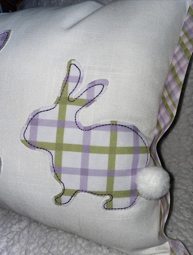 Easter Bunny Patchwork Applique Decorative Throw Pillow 14”x20” Purple Green NEW - Picture 4 of 6