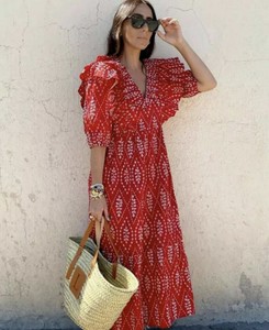 zara red puff sleeve dress