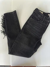 Levis 721 High Rise Fringe Slit Ankle Skinny Jean Womens Sz 29 Black Stretch
