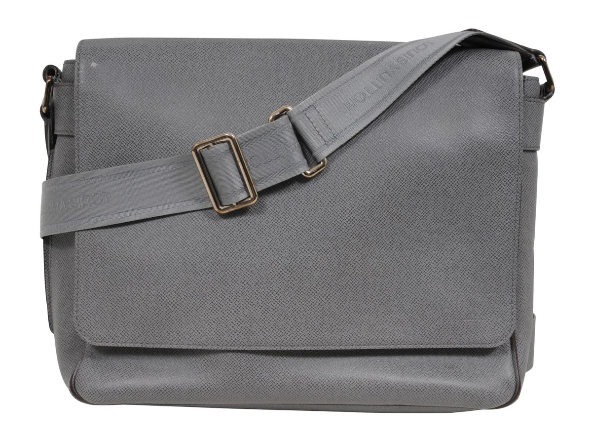 Louis Vuitton Mens Roman MM Messenger Bag Glacier Taiga Leather Silver Grey