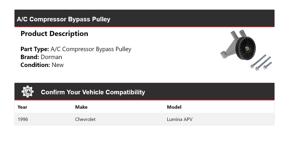 Polea de derivación compresor aire acondicionado Dorman APV 1996 Chevrolet Lumina APV Foto 2 de 4