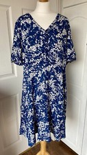 Fat Face Dress Size 14 Blue White Short Sleeve Casual Boho Floral Knee Length