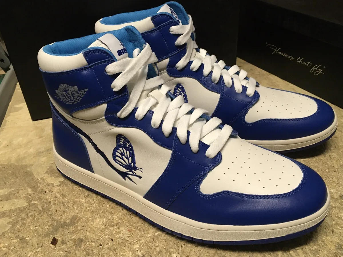 DS MENS AMAC CUSTOM BUTTERFLY HIGH WHITE BLUE SZ 13 AUTHENTIC