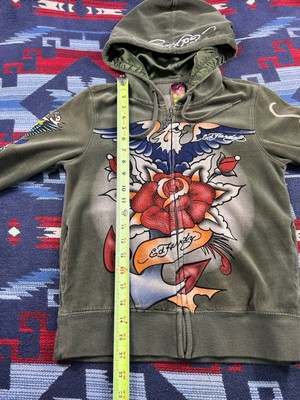 Vintage Christian Audigier Ed Hardy Hoodie Womens Small All Over 