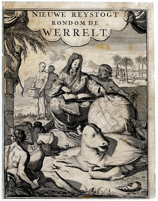 Antiker Druck-TITELBLATT-REISE-KUGEL-KARTE-SCHATZ-SIEGEL-Sewel-Dampier-1698