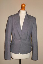 Marks & Spencer Blue & White Pinstriped Blazer / Jacket Size 14 Spring / Summer