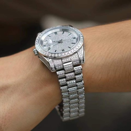 3AAA+ CZ Ice Out Hop Hip Stainless Steel Mesh Belt Quartz Waterproof Watch 40MM - Picture 5 of 6