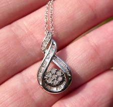 UD Designer Sterling Silver Lab Created Diamond Pendant Necklace 925 2.6g 18 In