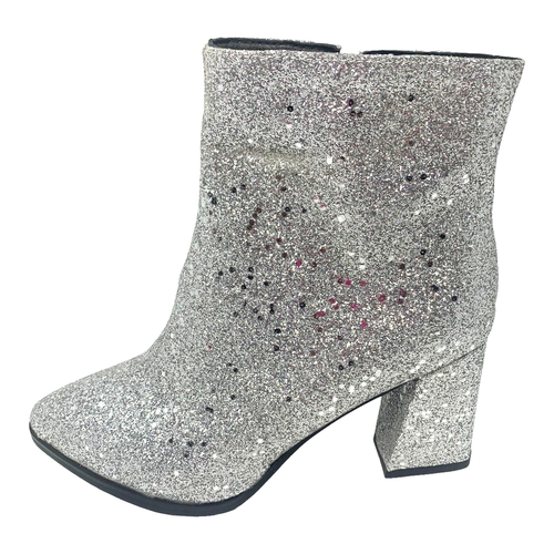 Women's Sparkly Ankle Boots Chunky Heel Glitter Booties Closed Toe