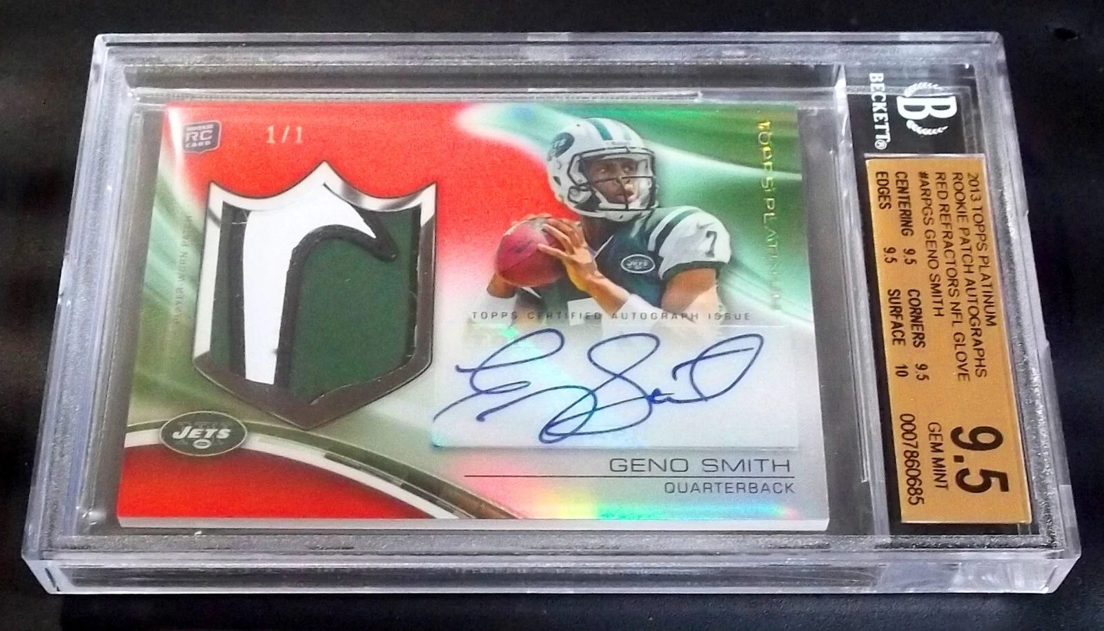 Geno Smith Topps Platinum Rookie Patch Autograph Refractors #ARPGS Red Refractor NFL Shield 1/1