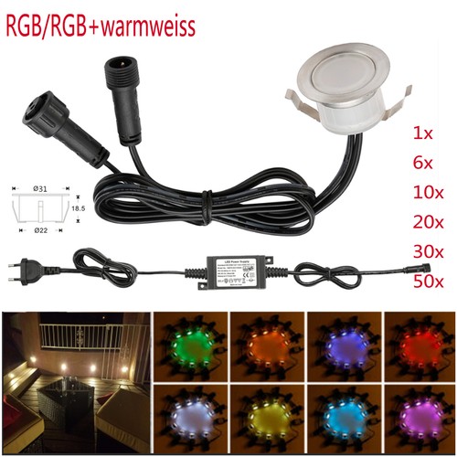 1-50er Set 12V RGB/WW LED Bodeneinbaustrahler Terrasse Außenlampe Minispot IP67