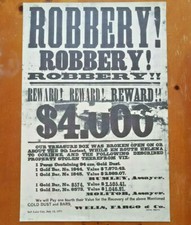 Wells Fargo Bank Robbery Poster Reward $4000 News Print Gold Bar Bulletin 1871