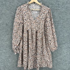 SheIn Mini Dress Women L Large Brown Animal Print Short V-Neck Long Sleeve