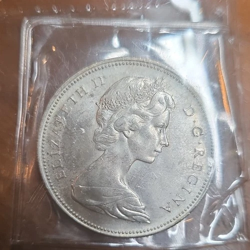 1966 Canada Silver Dollar Coin Canoe Design Queen Elizabeth II