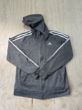 Adidas Youth Large 14-16 Hoodie Dark Grey Heather 3-Stripes Fleece Full Zip L