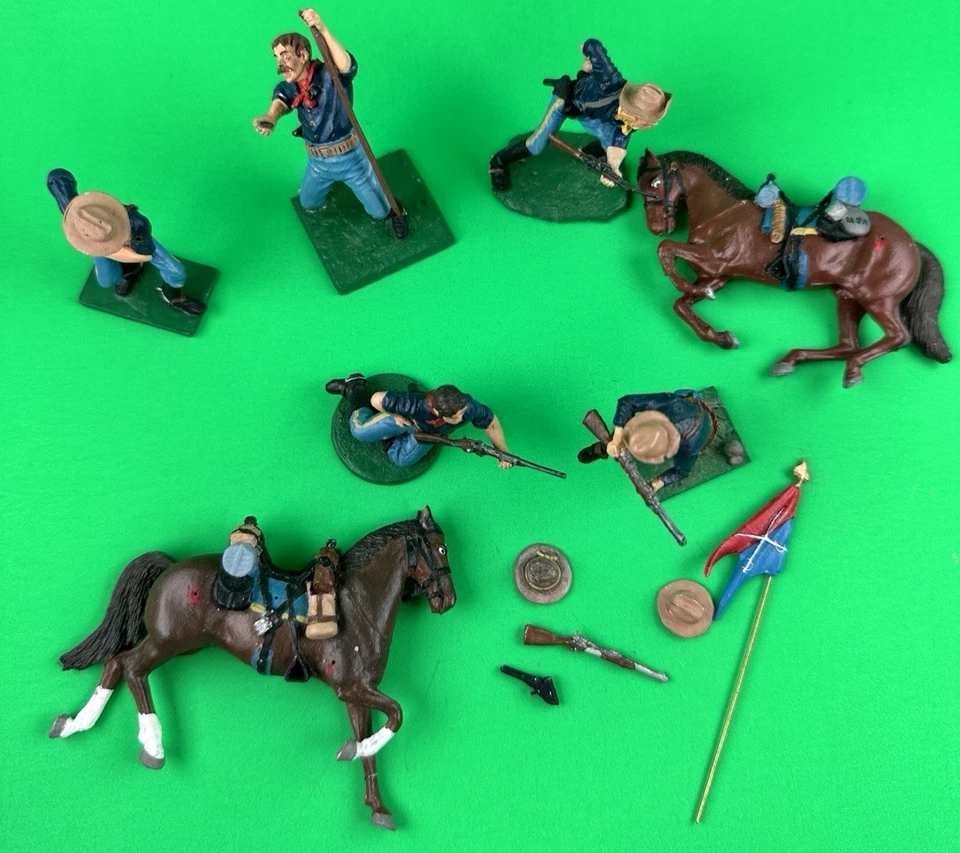 Lote de 7 soldados y caballos heridos vintage pintados a mano de plomo de la Guerra Civil Foto 2 de 4