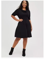 Torrid Cowl Neck Skater Dress Super Soft Knits Black Solid Stretchy Fall 2X
