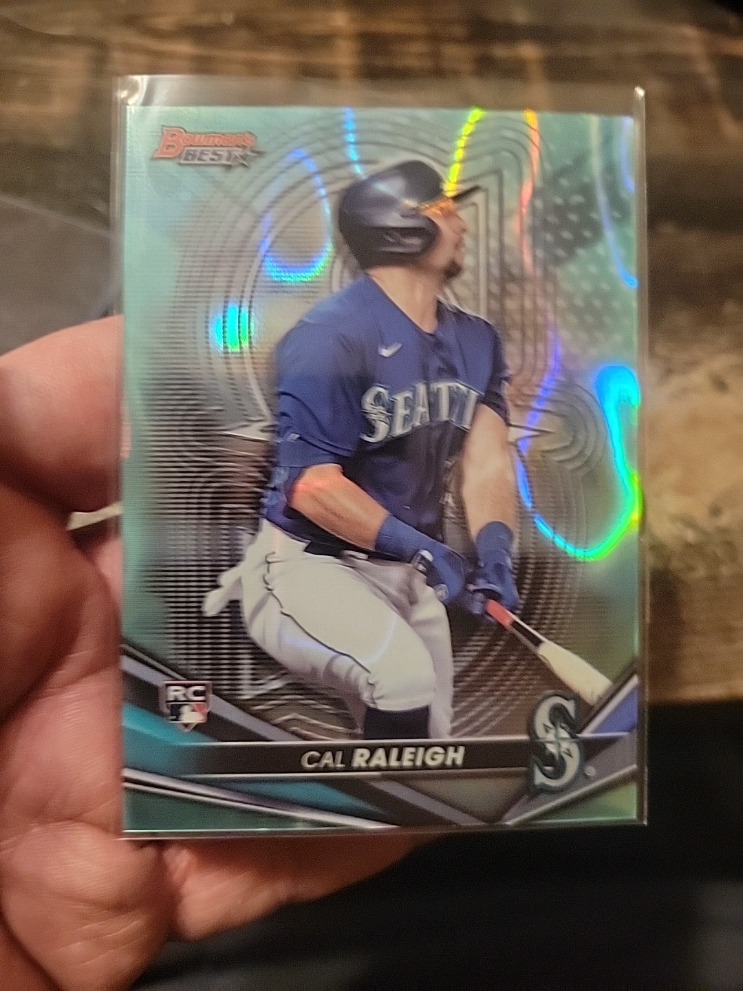 2022 Bowman's Best Cal Raleigh RC Aqua Lava Refractor #129/199 Mariners