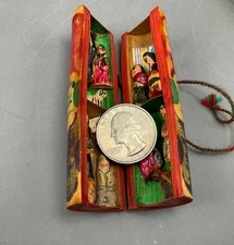 Christmas Mexican Folk Art Portable Shrine Retablo Hand Carved Wood Saints.