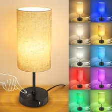 Table Lamp, 3 CCT 3000K/4500K/6500K & RGB Color Changing, 14.5in Beige Shade