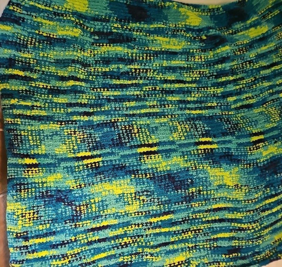 Manta afgana de ganchillo de punto grande 68x80" verde azulado hecha a mano torcida Foto 3 de 4