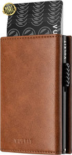 Card Holder Wallet with Coin Pocket Magnetic Closure Pop up Cards with ID Window