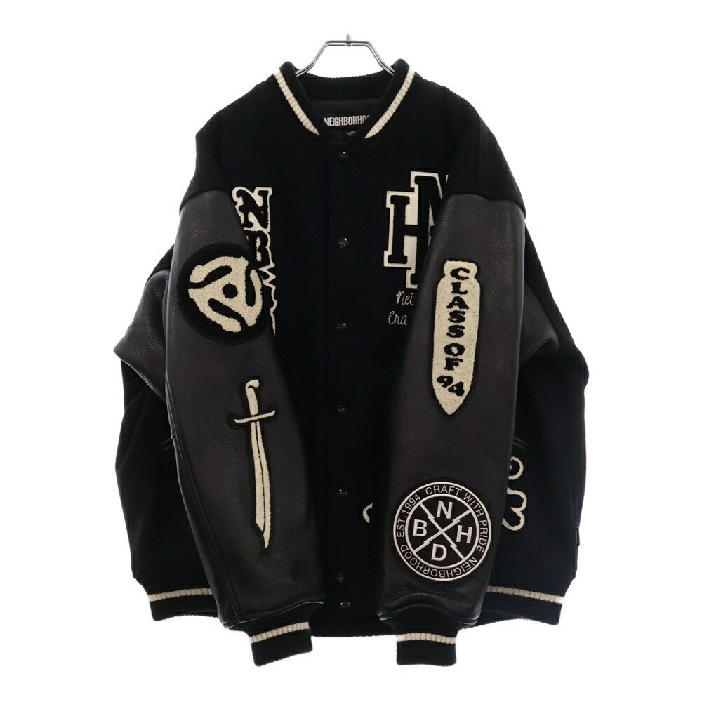 Neighborhood Leather Stadium Jacket L 23AW Black Patch