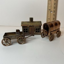 Copper or Brass Miniature Log Cabin Wagons Collectable Metal House