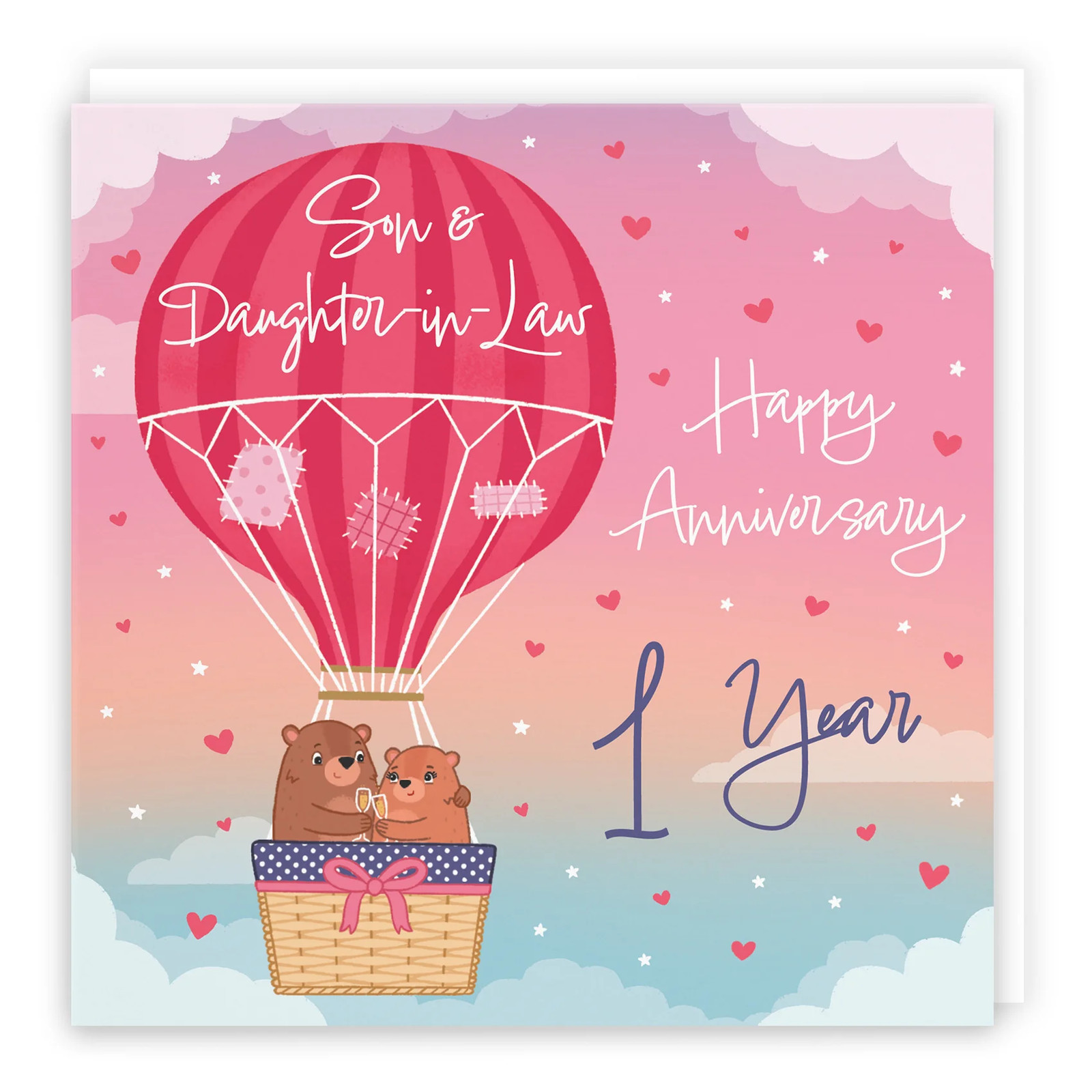 1st Son And Daughter-in-Law Hot Air Balloon Anniversary Card Cute Bears