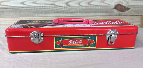 Coca Cola Metal Pencil/Storage Collectible box Tin Container With Handle 