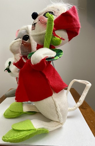 Annalee Big PAIR Mobilitee Mouse Christmas Cap Nightshirt Candle Muff 1971 ~11” - Picture 9 of 15