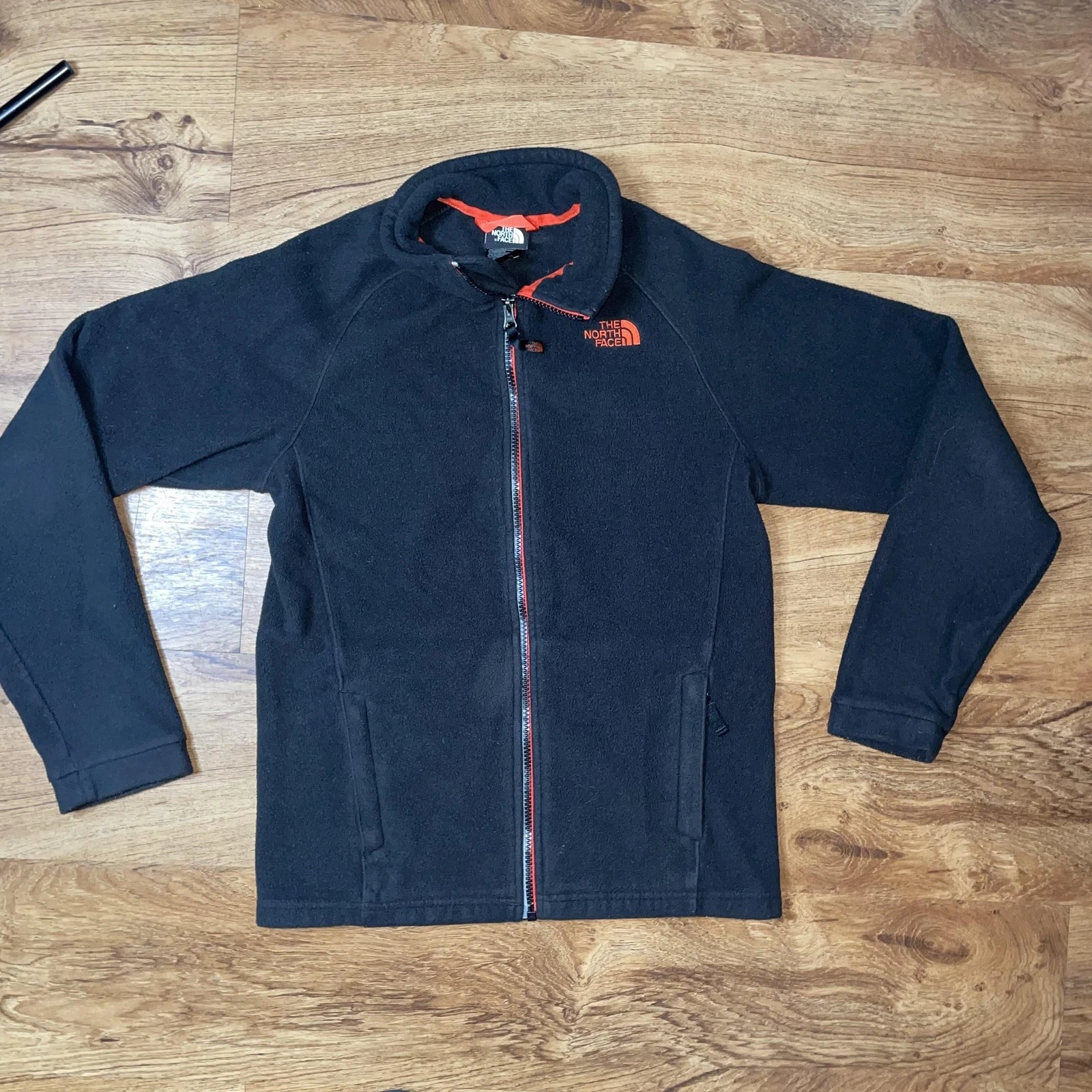 The North Face Jacket Boys Large Black Red Fleece Full Zip Hoodless Outdoor