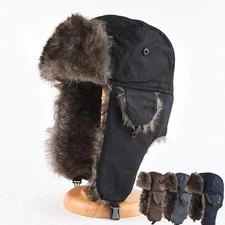 Mens Winter Trapper Trooper Hat Earflap Warm Russian Style Waterproof Ski Cap