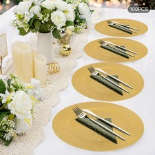 100Pcs Charger Plates Gold PP Round Serving Plate Dinner Dishes Wedding Party