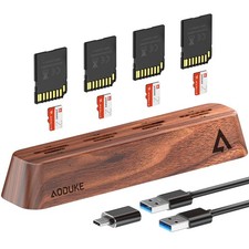 8-Port USB 3.0 SD Card Reader, Walnut Wood Design 5Gbps Data, Simultaneous Su...