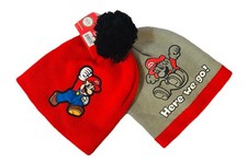 Mario Brothers Winter Beanies Lot of 2 NWT Red With Black Top, Gray With No Top