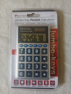 Sentry CA279 Jumbo-Key Pocket Calculator 8-digit Tilted LCD Display Dual-power