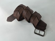 VTG 90s Two tone brown thick soft leather wide waist belt boho 37-41", 95-105 cm