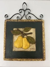 Vintage Two Pears On A Branch 3D Relief Style Wall Hanging Folk art Farmhouse