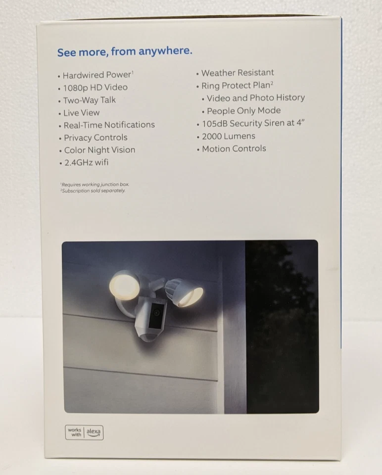 Ring Floodlight Cam Wired Plus 1080p Surveillance Camera - White - NEW - Image 4 of 4