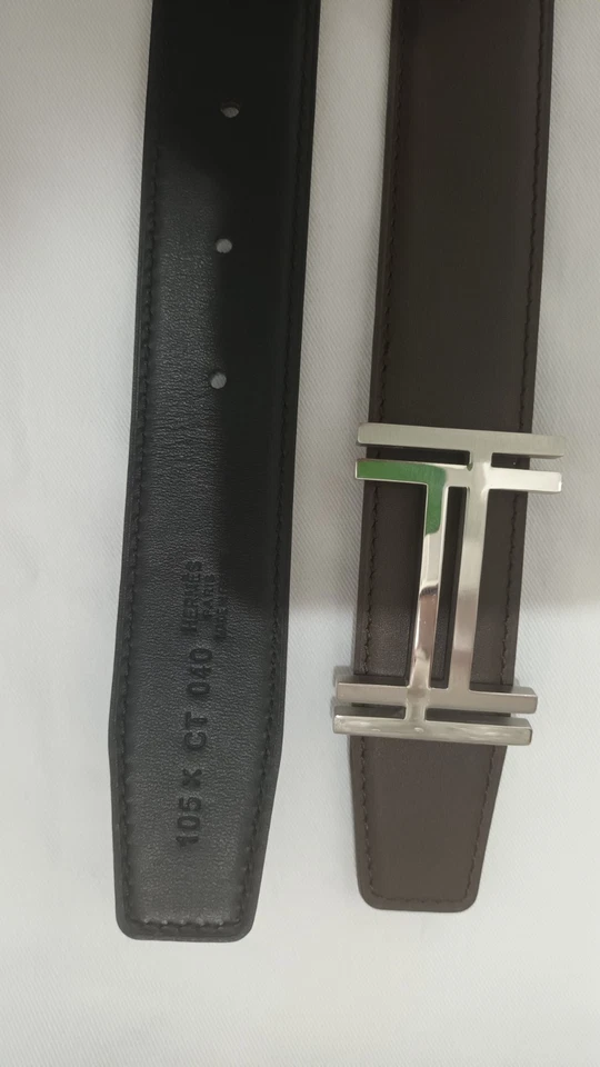 Cintura  Reversibile Hermès Marrone Nera,120x3.2 Cm,Fibbia H Argentata Au Carre - Imagen 4 de 4