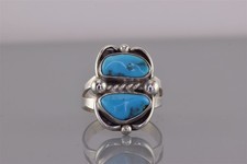 Native American Sterling Silver Stacked Blue Turquoise Rope Trim Ring 925 Sz: 7