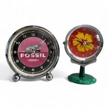 Lot of 2 Vintage Fossil Classic Authentic Original Retro Style Alarm Clocks