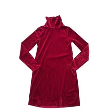 Red Velvet Mock Neck Long Sleeve Dress