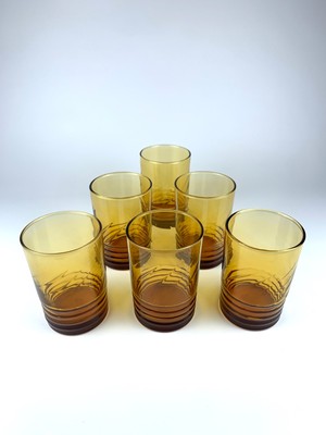 Libbey Amber MCM Ribbed Swirl Vintage Juice Drink Cocktail Glasses Set of 6