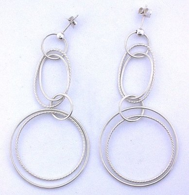 LARGE Round Oval Concetric Hoop Dangle Fashion Post Earrings .925 Pure Sterling 