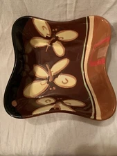 Bella Casa Ganz Wavy Edge  Bowls Dish Browns Butterfly Square Serving Bowl 