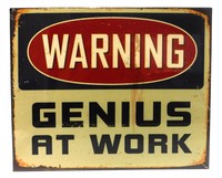 Warning Genius At Work Humorous Distressed Metal Sign Warning Genius At Work Humorous Distressed Metal Sign